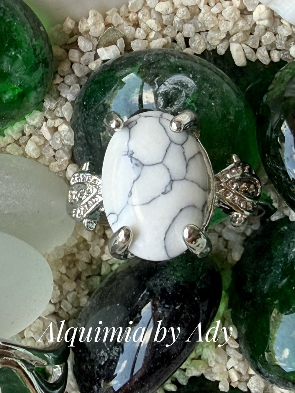 Boho + White Howlite Oval Stone Ring in Silver Setting